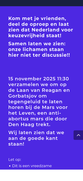 Poster website Dolle Mina voor protestmars zaterdag 15 nov 11.30u
 Als protest tegen de prolife mars