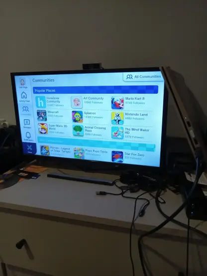 Picture of a tv screen showing the Miiverse replacement from Pretendo running on the Nintendo Wii U.
