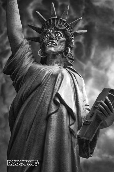 Statue of Liberty with the face of a They Live Alien