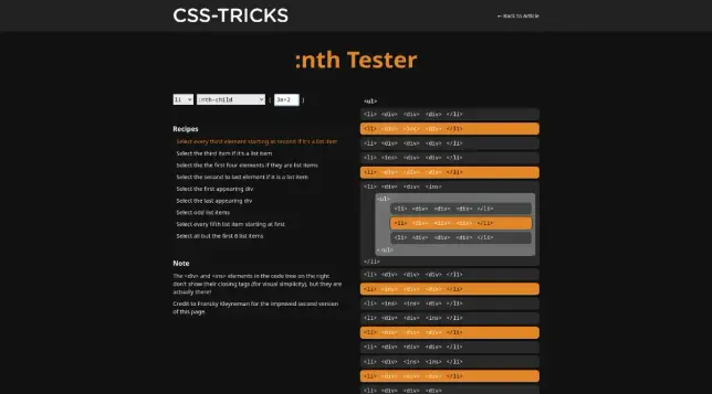 Online and visually :nth css tester made by CSSTricks.