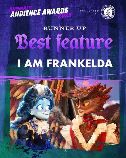 Text: Anomaly audience awards 2025. Runner up best feature. I am Frankelda.