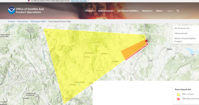 Aviation wanring for volcanic ash