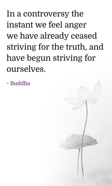 "In a controversy the instant we feel anger we have already ceased striving for the truth, and have begun striving for ourselves."

– Buddha