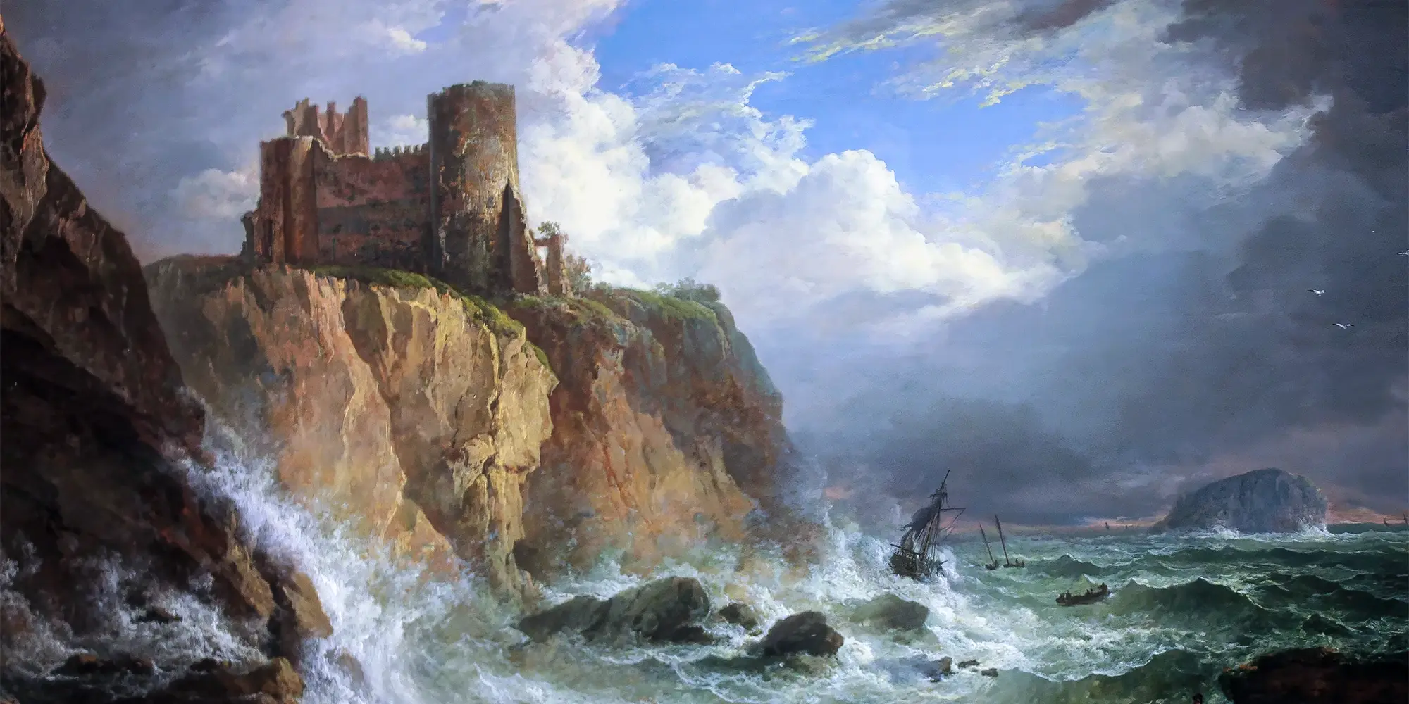 Dipinto che ritrae un castello su una rupe a picco sul mare, tra nuvole in tempesta ed onde che si frangono. Non siamo certi che sia il castello d'If, la prigione di Dantes, ma non stiamo a sottilizzare!!