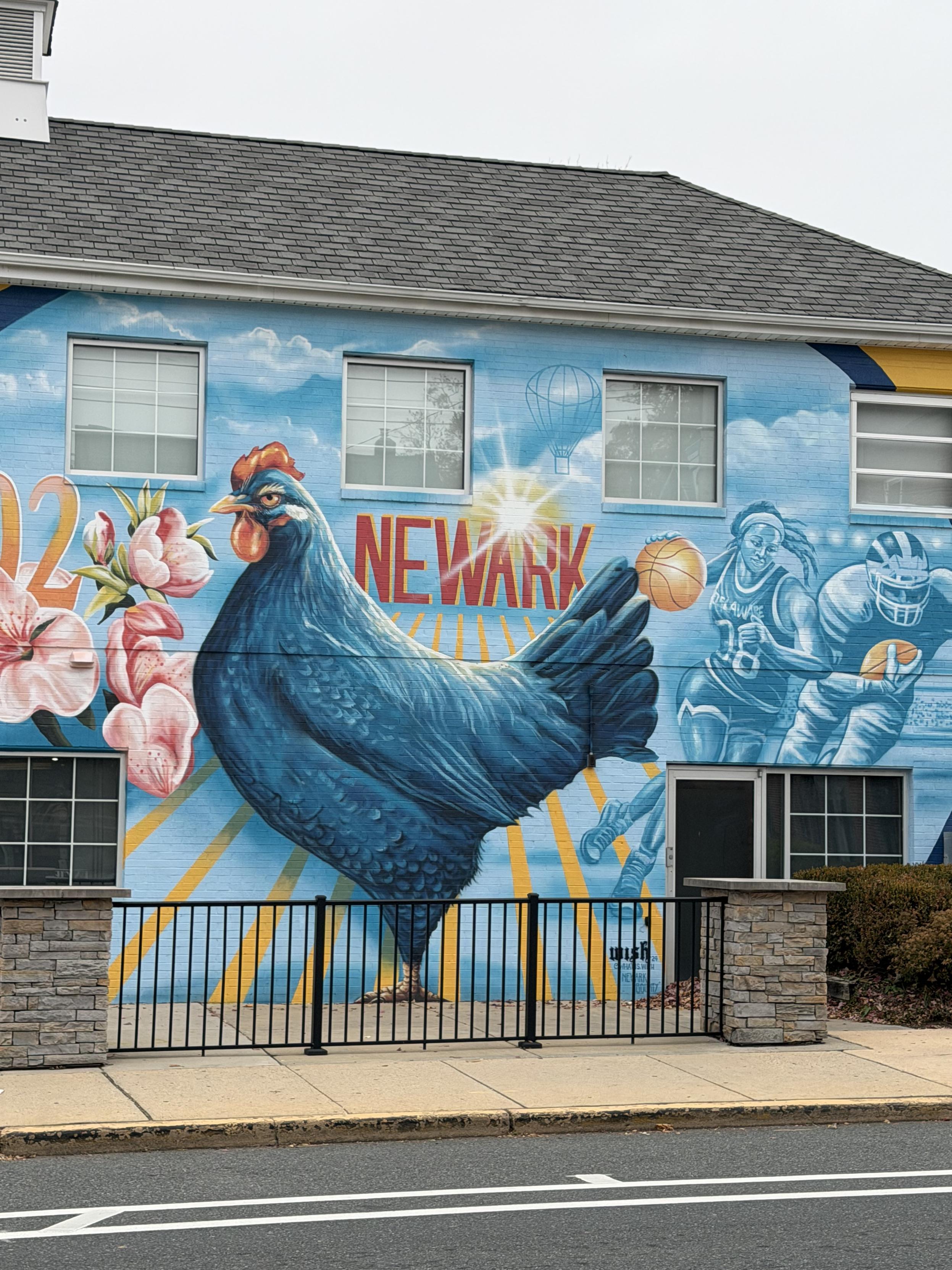 A mural of the Blue Hen, Delaware’s mascot