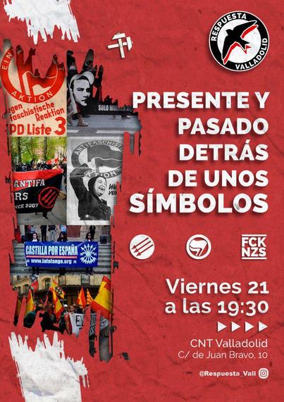 ‼️‼️PRESENTE Y PASADO DETRÁS DE UNOS SÍMBOLOS‼️‼️

Viernes 21 a las 19:30h 
Local de #CNT Valladolid Calle de Juan Bravo, 10

Respuesta #Valladolid

Imágenes que representan símbolos fascistas y antifascistas.