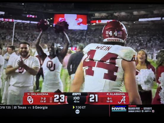 Tv pic shows OU 23, Alabama 21. Game over!