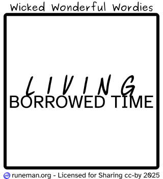 Wicked Wonderful Wordies 
a visual idiom puzzle
------------------------------
description
The word "living' rests on the word "borrowed time" in the center of the puzzle frame.
------------------------------
Explanation:
Typically, some kind of text is arranged inside, or somewhere around a square frame. The arrangement can be significant, and might be the key to recognizing the idiom. 

The puzzle can be difficult to solve because the idiom or common phrase may not be common to the person trying to solve the puzzle.

Sometimes there is an "AhHa!" moment, though.

Answers and an archive of the puzzles is available at http://runeman.org/wordies.