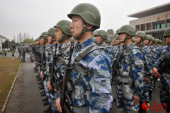 PLA-AF infantry soldiers lined up.