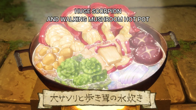 Screenshot aus Delicious In Dungeon.
Dargestellt ist ein Skorpion und Pils Hot Pot.
