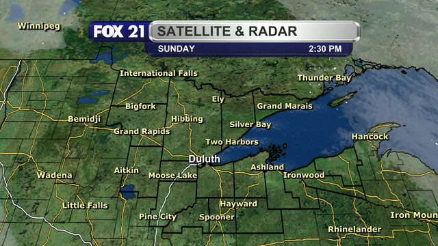 The satellite and radar over the Northland at 2:30 p.m. on November 16, 2025, shows clear skies and no precipitation across the region.