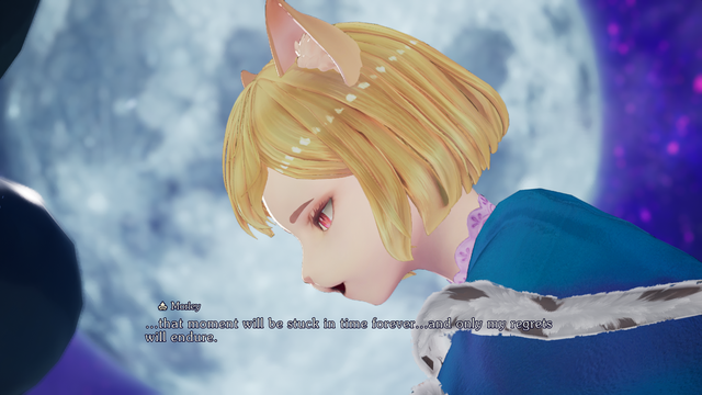 Morley from Visions of Mana talking against a full moon backdrop