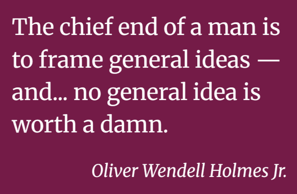 The chief end of a man is to frame general ideas — and no general idea is worth a damn.
Oliver Wendell Holmes Jr.