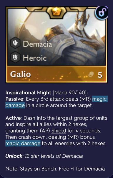 Sample flashcard for Galio: Demacia Heroic
