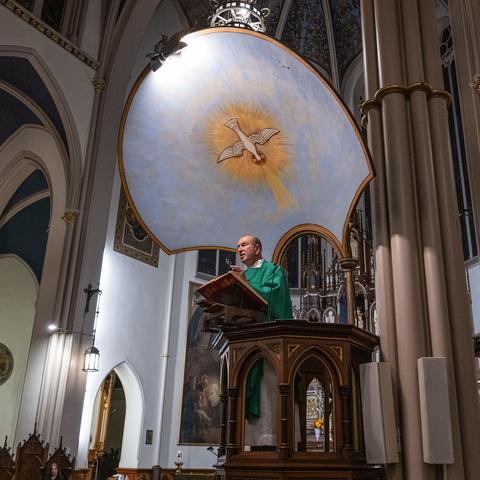 Rev. Alex Santora delivered a homily about immigration and Christianity at the Church of Our Lady of Grace and St. Joseph in Hoboken, N.J., on Sunday.