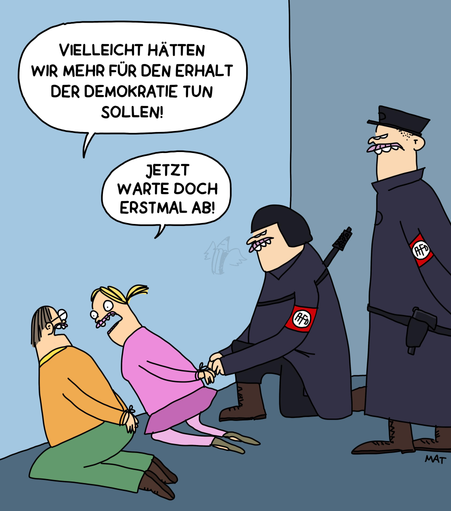 Bild des Preisträgers des Deutschen Karikaturenpreises ist Gold, Piero Masztalerz: „Abwarten“