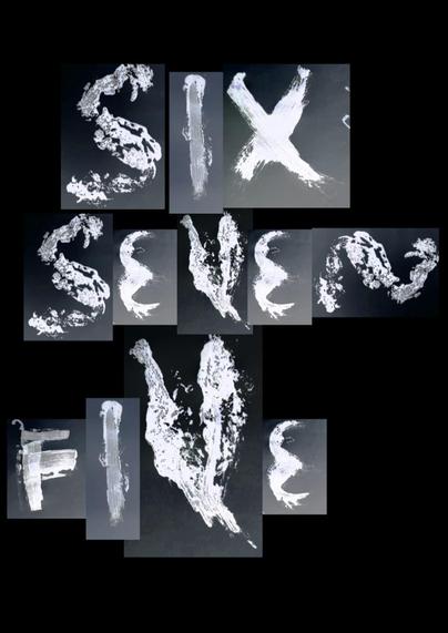 Black background poster with the text "Six Seven Five" spelled with some hand drawn experimental letters, lots of textures and gradients.