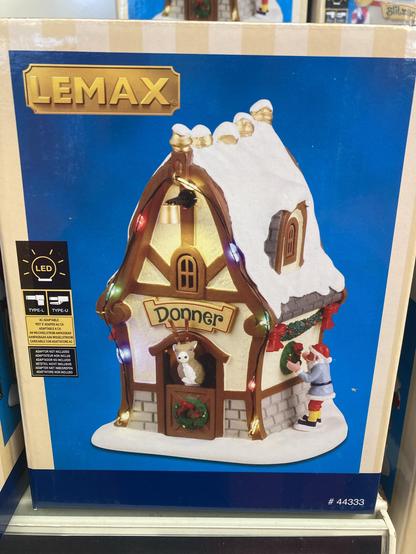 A hut for a reindeer called Donner. It’s one of those miniature building for those Christmas miniature towns?? Idk what you call them, this is very foreign to me.