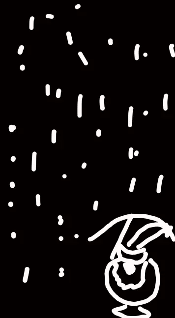 Wichtel unter Regenschirm . gekritzeltes. Weiß auf Schwarz