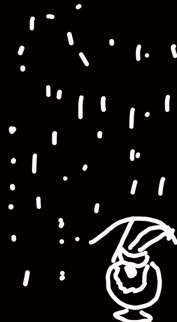 Wichtel unter Regenschirm . gekritzeltes. Weiß auf Schwarz