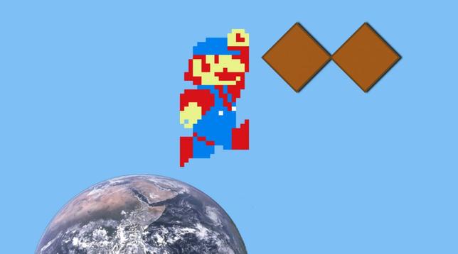 Mario jumping on the Earth to collect double diamonds