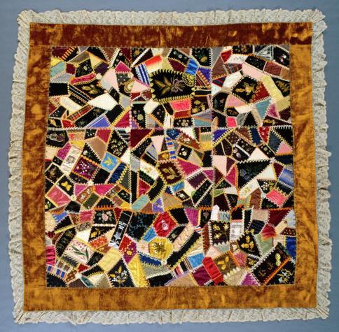 From the museum: “Crazy quilts got their name from being made of seemingly random scraps of material assembled in an apparently arbitrary pattern… Made from an eye-catching combination of fabrics and ribbons, this quilt was created by Louisa Joiner, whose initials appear on a panel at lower right. Some of its pieces are believed to be scraps cut from clothing worn on lake cruises. Little is known about the artist aside from the fact she was married to a captain who sailed on the Great Lakes.”