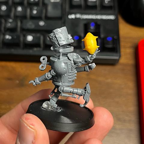 A work in progress of the red Gobbos tin boy on its way to play ball. It’s one food is a up resin cast.