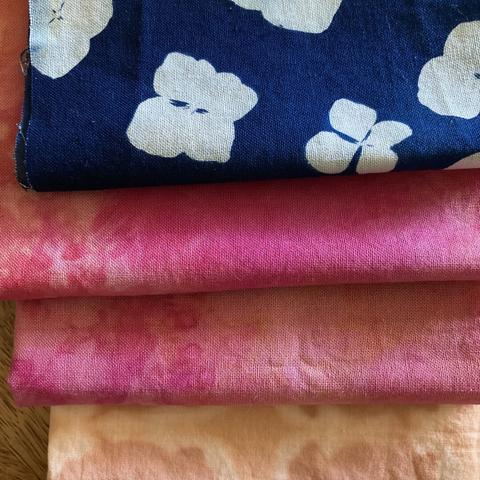 fabric printed with cyanotype, ice dyed, and bleach tie-dye