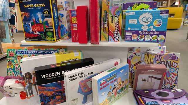 A display of several STEM toys in their original boxes
