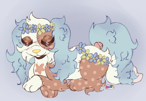 A digital drawing of a lovely plushie dog, resting peacefully.