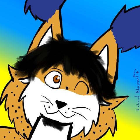 Mi fursona mirando en diagonal con guiño.