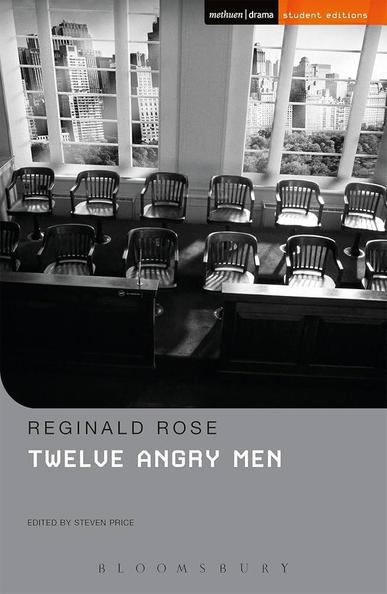 book cover with 12 chairs in a courtroom: 
 
TWELVE ANGRY MEN 
by Reginald Rose