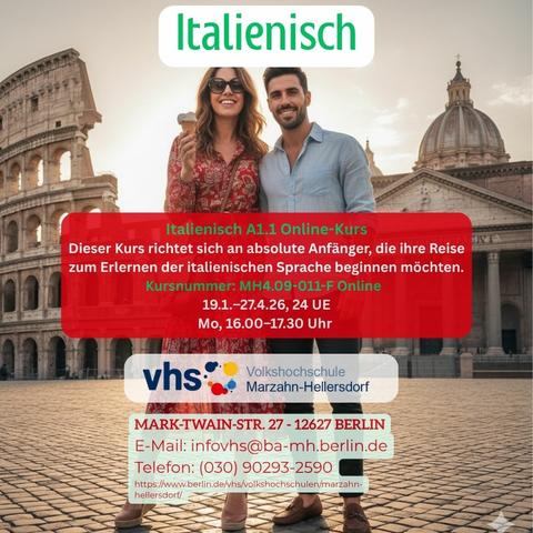 Junges Paar in Rom mit Hinweisen auf einen Italienisch Online-Sprachkurs für das Sprachniveau A1