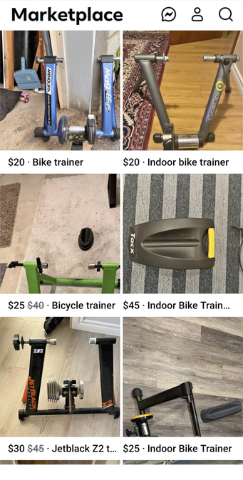 A Facebook marketing page full of ads for bike trainers.