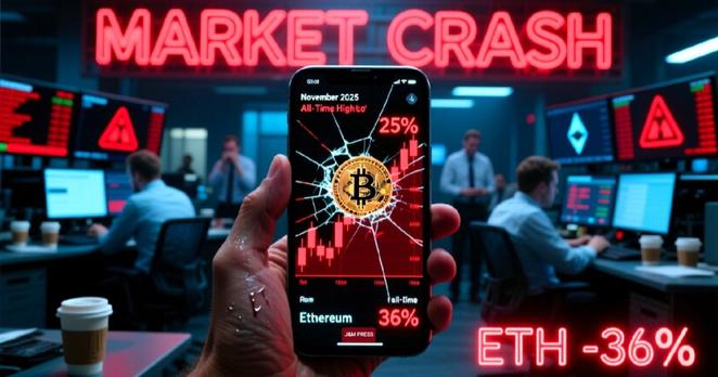 Cryptocurrency Collapse of November 2025 as Bitcoin crashes 25% from highs and Ethereum plummets 36%