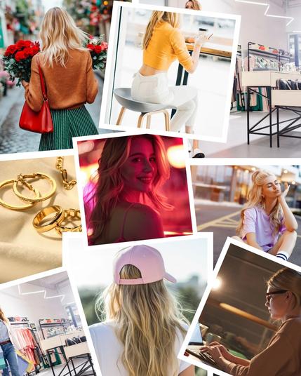 Fiktive Fotos von Julie Fleming, ihrem Schmuck und Orten aus dem Buch.