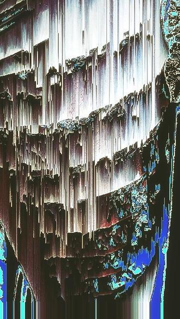 Abstract glitch image of a metal ducting tube. There's a lot of pixel drifting and color separation