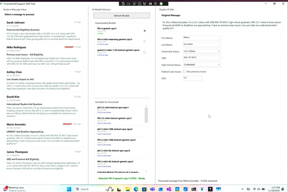 Foundry Local SDK integration in action populating text boxes