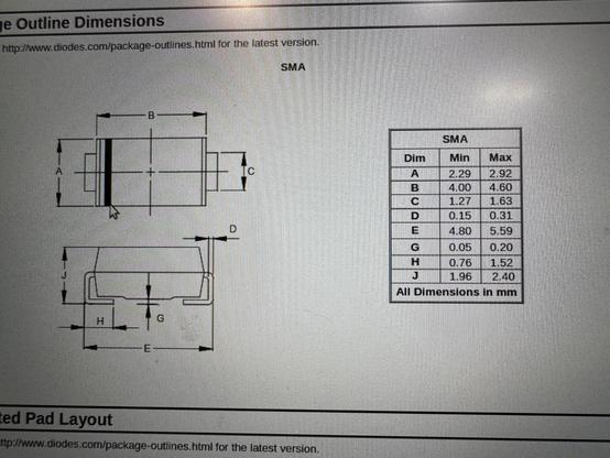 Footprint dimension drawing with a table only providing min/max values