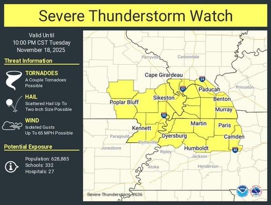 Severe thunderstorm Watch in effect through 10PM.