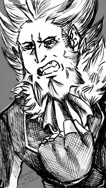 Sketch of Lysandre, from pokémon XY, gritting his teeth and crying.