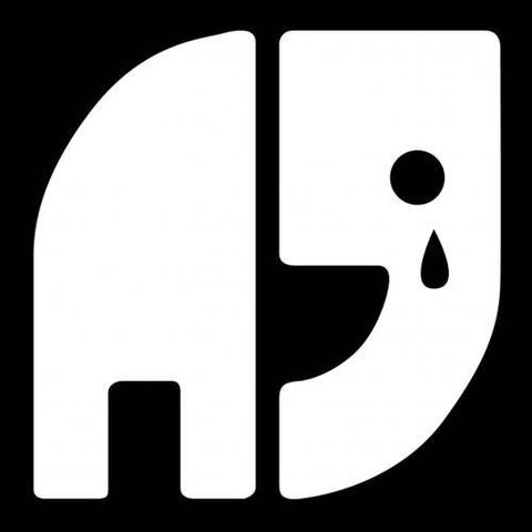 Natenoms Elephanten-Logo, weinend, weisser Elephant, schwarzer Hintergrund