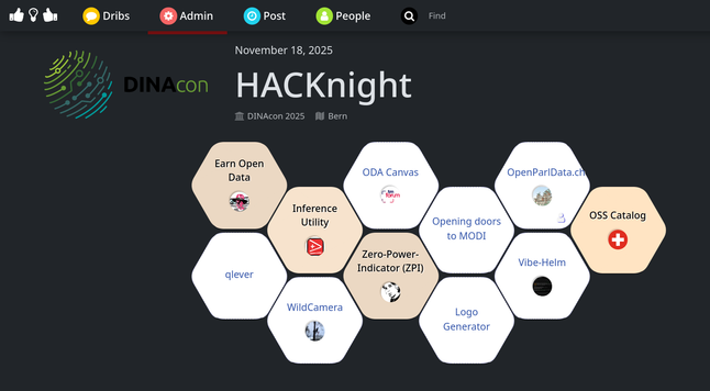 A screenshot of Dribdat, our platform for the HACKnight