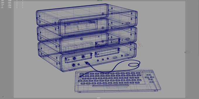 The same image as before but in all wireframe. The stats in the upper left corner tell of ~1.3 million triangles.
