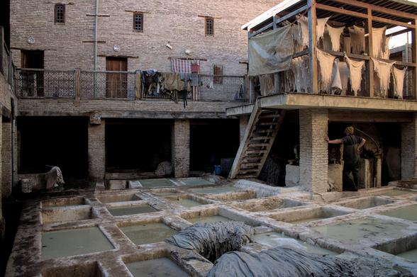 Inside of a leather dyeing facility.