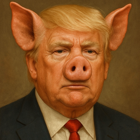 Donald J Puppyfucker portrayed as the pig he is.
Unflattering to pigs, but tough shit.