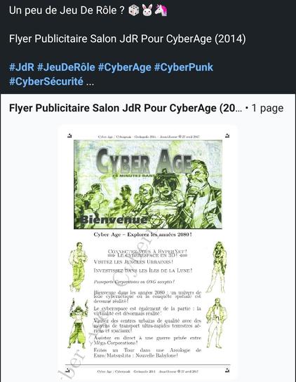 Un peu de Jeu De Rôle ? 🎲🐰🦄

Flyer Publicitaire Salon JdR Pour CyberAge (2014)

#JdR #JeuDeRôle #CyberAge #CyberPunk #CyberSécurité ... https://www.linkedin.com/posts/gabriel-chandesris_flyer-publicitaire-salon-jdr-pour-cyberage-activity-7396843584898953218-FoX4