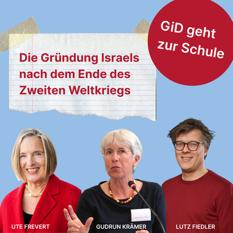 Zettel: Die Gründung Israels nach dem Ende des Zweiten Weltkriegs.
Portraitfotos von Ute Frever, Gudrun Krämer und Lutz Fiedler.