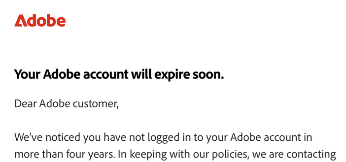 "your adobe account will expire soon!"