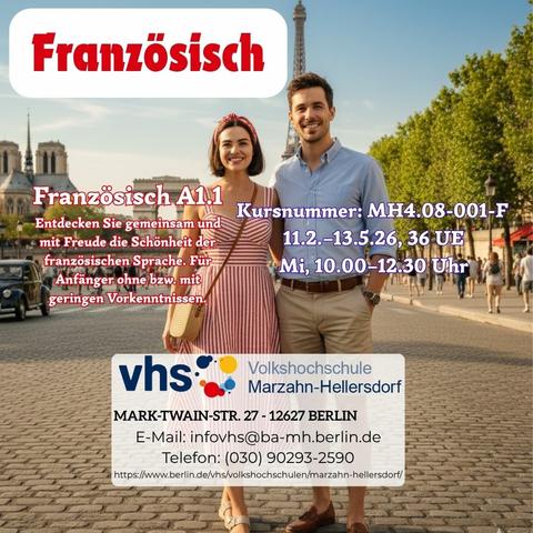 Junges Paar im Sommer in Paris - Kursangebot für einen Französisch-Sprachkurs an der VHS Marzahn-Hellersdorf.